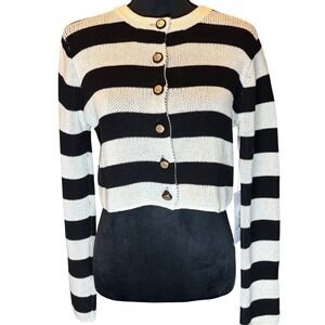 Bishop + Young Villeroy Stripe Sweater Womens S Black White Cropped Cardigan NEW